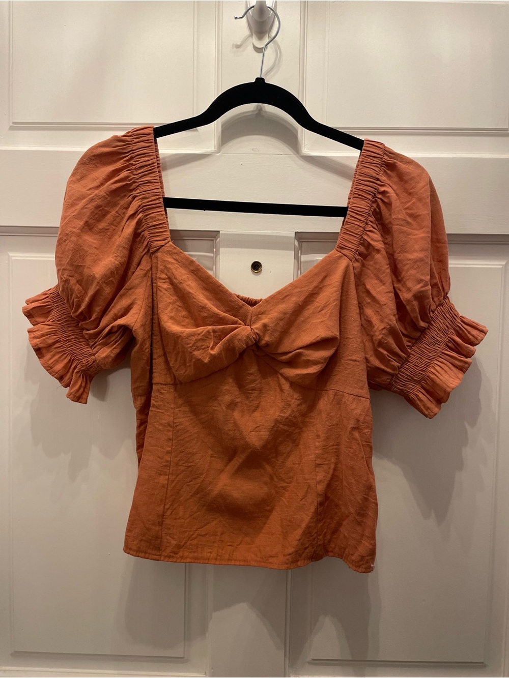 Nine West Off the Shoulder Terra-Cotta Puff Sleeve Peasant Top Sz Large